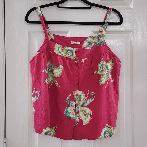 Faherty Pink Floral Tropical Sleeveless Tank Top - Size M - Organic Cotton Blend - Picture 2 of 7